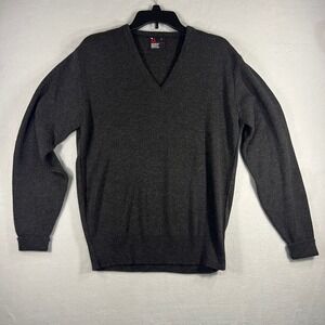 Robert Bruce Men's V Neck Sweater Dark Gray Heather Size L Made in USA Acrylic